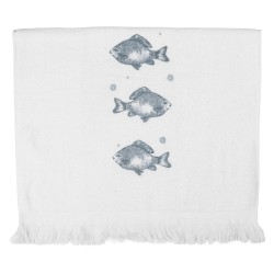 Clayre & Eef Asciugamano per ospiti 40x66 cm Bianco Cotone Pesci