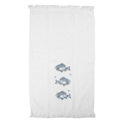 Clayre & Eef Asciugamano per ospiti 40x66 cm Bianco Cotone Pesci