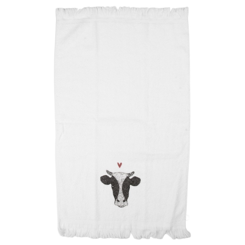 Clayre & Eef Asciugamano per ospiti 40x66 cm Bianco Cotone Mucca