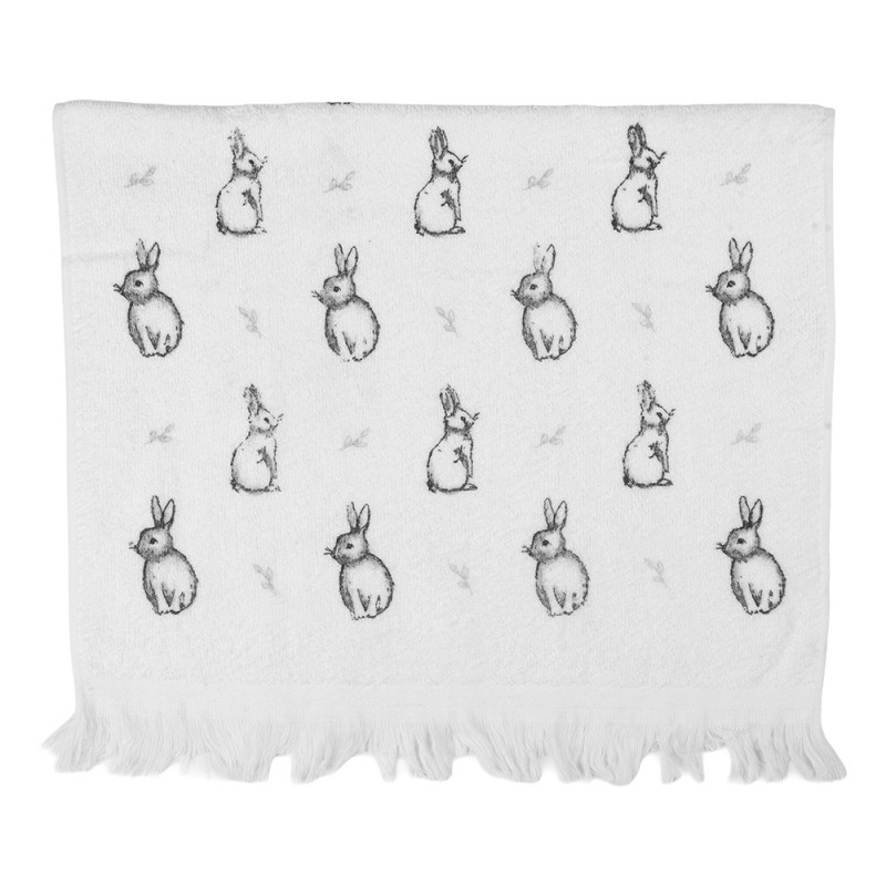 Clayre & Eef Asciugamano per ospiti 40x66 cm Bianco Cotone Coniglio