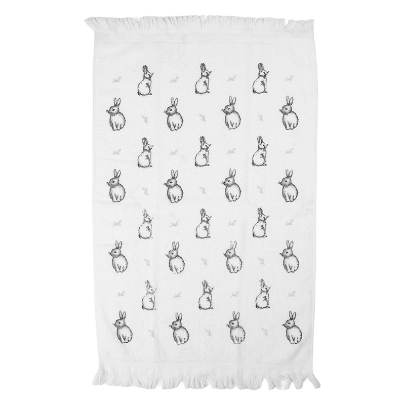 Clayre & Eef Asciugamano per ospiti 40x66 cm Bianco Cotone Coniglio