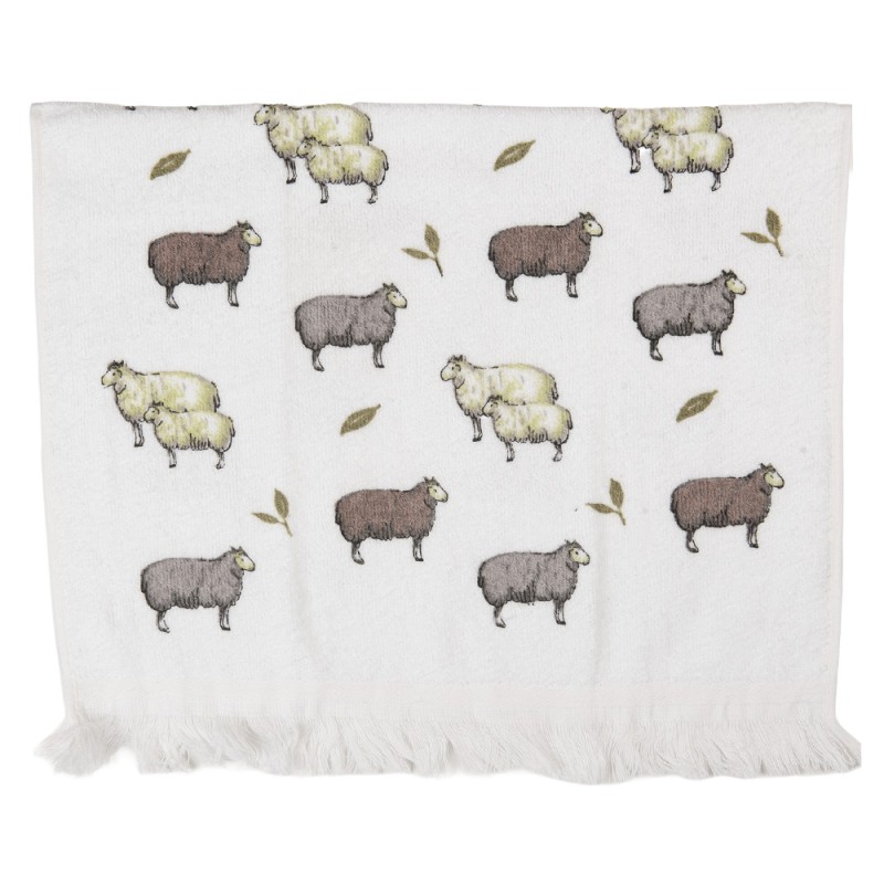Clayre & Eef Asciugamano per ospiti 40x66 cm Bianco Cotone Pecora
