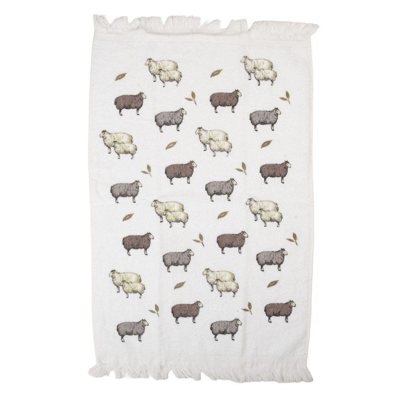 Clayre & Eef Asciugamano per ospiti 40x66 cm Bianco Cotone Pecora