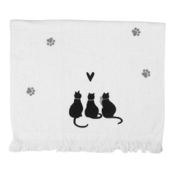 Clayre & Eef Asciugamano per ospiti 40x66 cm Bianco Cotone Gatti
