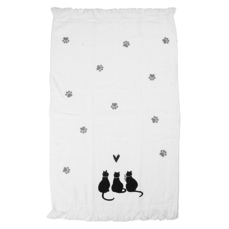 Clayre & Eef Serviette invitée 40x66 cm Blanc Coton Chats