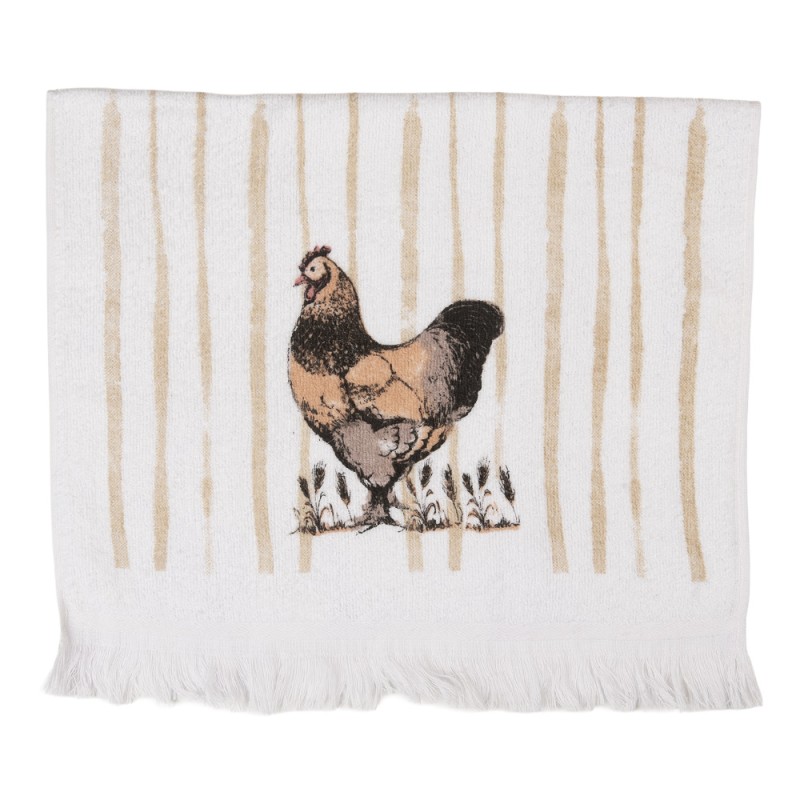 Clayre & Eef Asciugamano per ospiti 40x66 cm Bianco Cotone Pollo