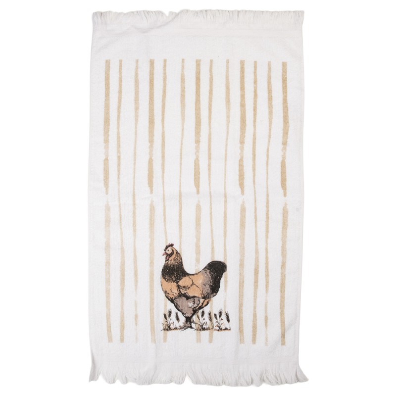 Clayre & Eef Asciugamano per ospiti 40x66 cm Bianco Cotone Pollo