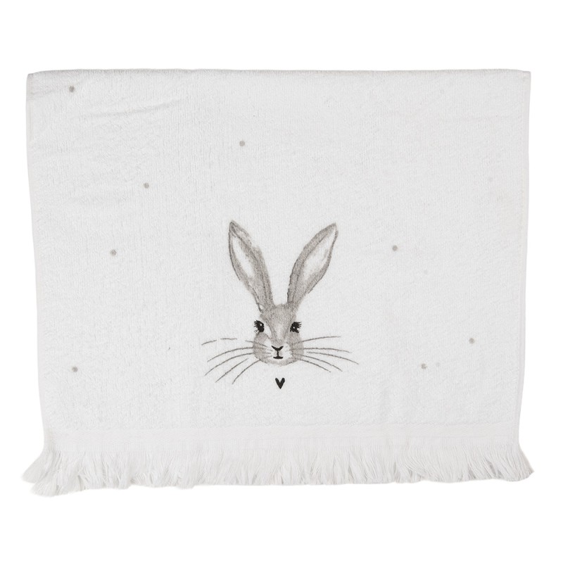 Clayre & Eef Asciugamano per ospiti 40x66 cm Bianco Cotone Coniglio