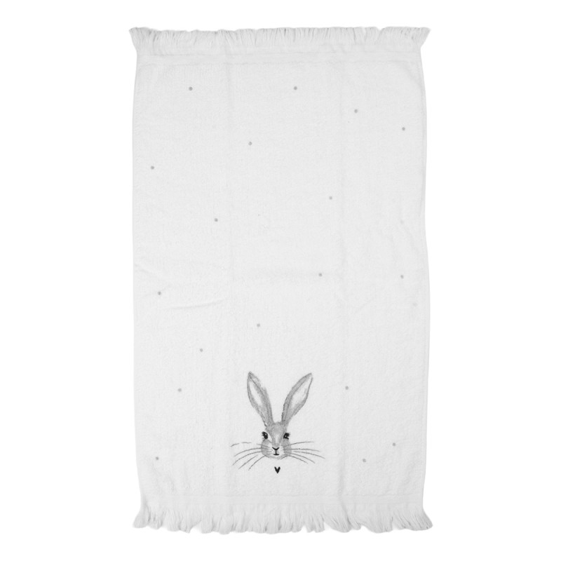 Clayre & Eef Asciugamano per ospiti 40x66 cm Bianco Cotone Coniglio