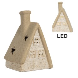 Clayre & Eef Decorative House with LED 15x10x21 cm Beige Ceramic