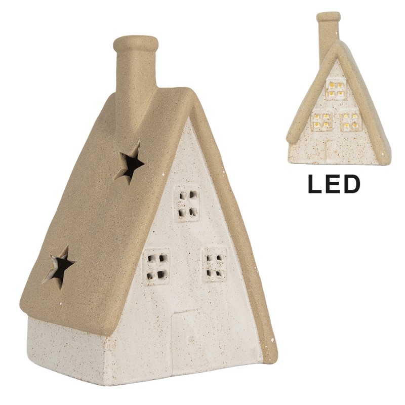 Clayre & Eef Decorative House with LED 9x7x13 cm Beige Ceramic