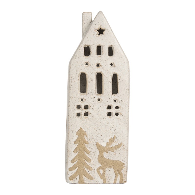 Clayre & Eef Decorativa Casa con LED 9x7x24 cm Beige Ceramica