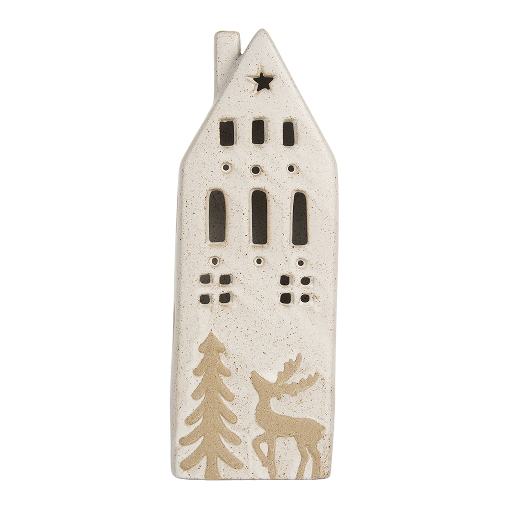 Clayre & Eef Decoratie Huis met LED 9x7x24 cm Beige Keramiek afbeelding 1