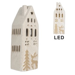 Clayre & Eef Decorative House with LED 9x7x24 cm Beige Ceramic