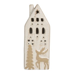 Clayre & Eef Decorative House with LED 7x6x19 cm Beige Ceramic
