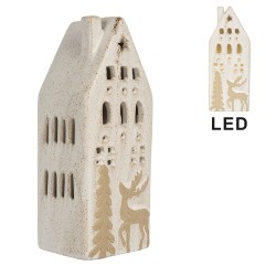 Clayre & Eef Decorative House with LED 7x6x19 cm Beige Ceramic
