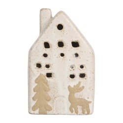 Clayre & Eef Decorative House with LED 6x5x10 cm Beige Ceramic