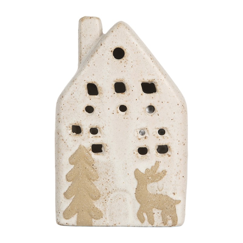 Clayre & Eef Decorative House with LED 6x5x10 cm Beige Ceramic