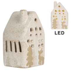 Clayre & Eef Decorative House with LED 6x5x10 cm Beige Ceramic