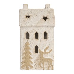 Clayre & Eef Decorative House with LED 10x9x18 cm Beige Ceramic