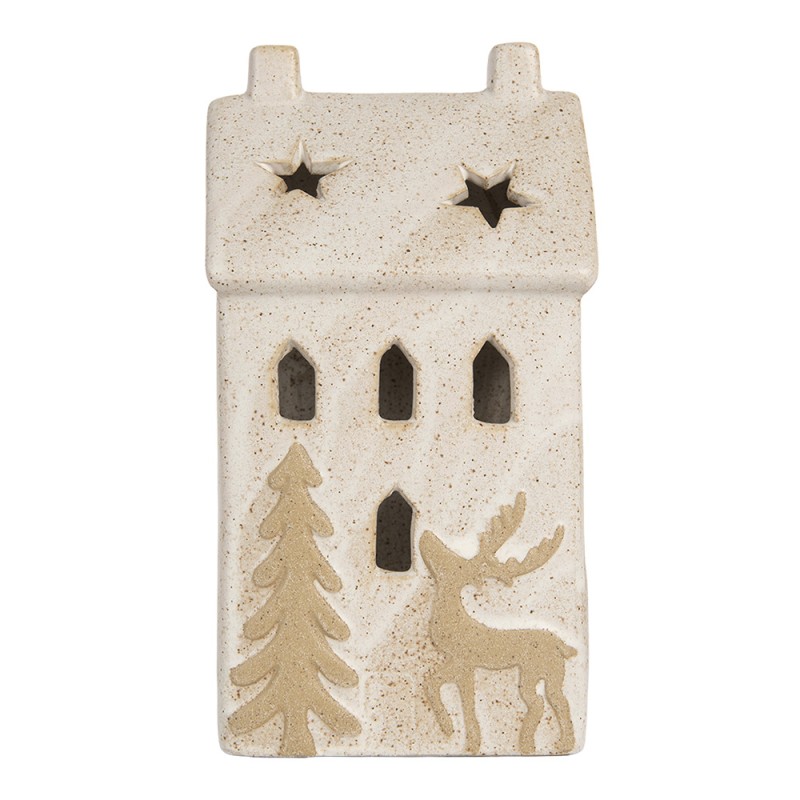 Clayre & Eef Decorative House with LED 10x9x18 cm Beige Ceramic