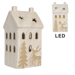 Clayre & Eef Decorative House with LED 10x9x18 cm Beige Ceramic