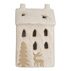 Clayre & Eef Decorative House with LED 9x7x15 cm Beige Ceramic