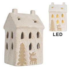 Clayre & Eef Decorative House with LED 9x7x15 cm Beige Ceramic