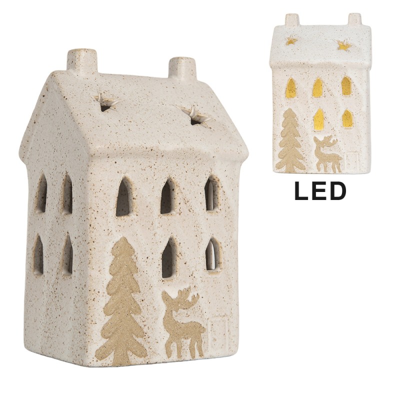 Clayre & Eef Decorative House with LED 9x7x15 cm Beige Ceramic