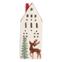 Clayre & Eef Decorative House with LED 7x6x19 cm White Ceramic
