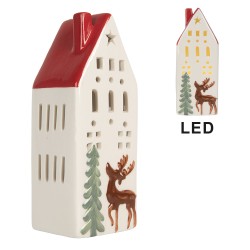 Clayre & Eef Decorative House with LED 7x6x19 cm White Ceramic