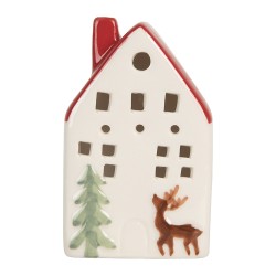 Clayre & Eef Decorative House with LED 6x5x10 cm White Ceramic