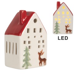 Clayre & Eef Decorative House with LED 6x5x10 cm White Ceramic