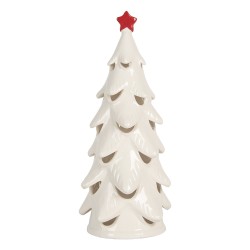 Clayre & Eef Decorazione natalizia con illuminazione a LED Albero di Natale Ø 11x25 cm Bianco Ceramica