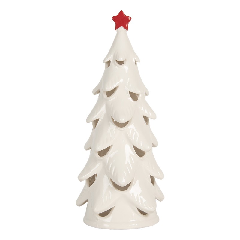 Clayre & Eef Decorazione natalizia con illuminazione a LED Albero di Natale Ø 11x25 cm Bianco Ceramica