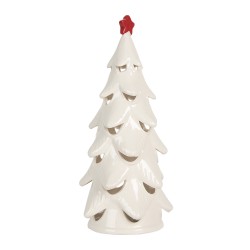 Clayre & Eef Decorazione natalizia con illuminazione a LED Albero di Natale Ø 11x25 cm Bianco Ceramica