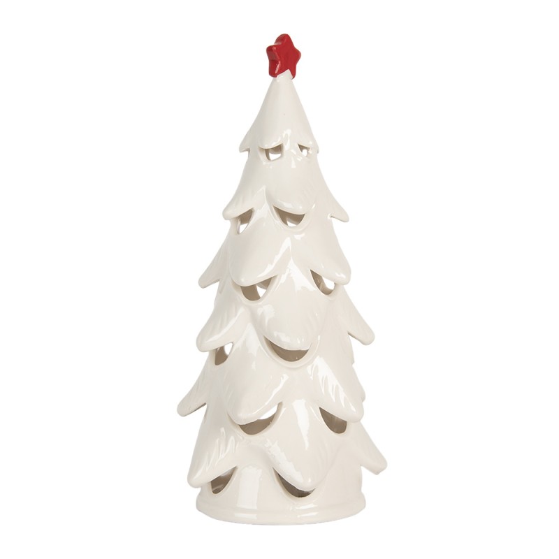 Clayre & Eef Decorazione natalizia con illuminazione a LED Albero di Natale Ø 11x25 cm Bianco Ceramica