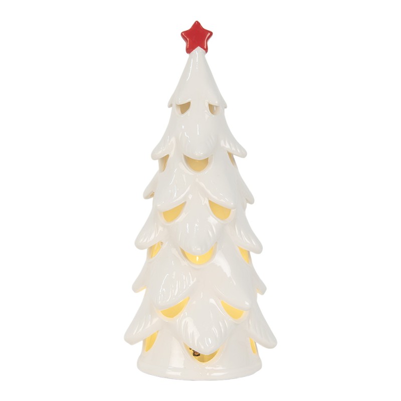 Clayre & Eef Decorazione natalizia con illuminazione a LED Albero di Natale Ø 11x25 cm Bianco Ceramica