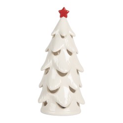 Clayre & Eef Decorazione natalizia con illuminazione a LED Albero di Natale Ø 9x19 cm Bianco Ceramica