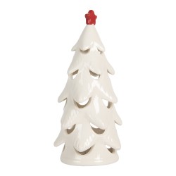 Clayre & Eef Decorazione natalizia con illuminazione a LED Albero di Natale Ø 9x19 cm Bianco Ceramica