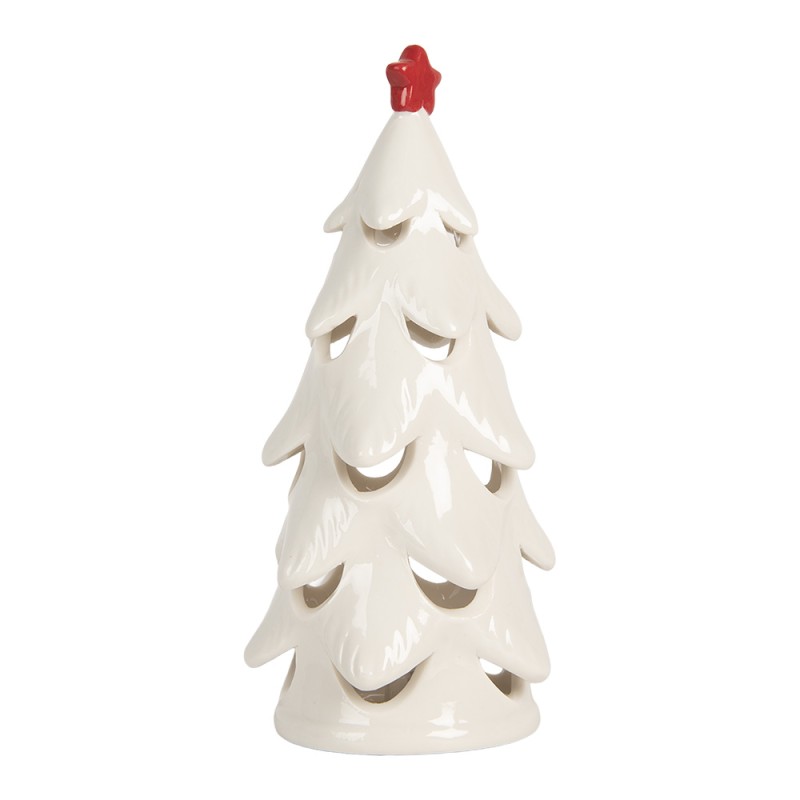 Clayre & Eef Kerstdecoratie met LED-verlichting Kerstboom Ø 9x19 cm Wit Keramiek
