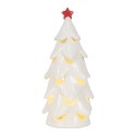 Clayre & Eef Kerstdecoratie met LED-verlichting Kerstboom Ø 9x19 cm Wit Keramiek