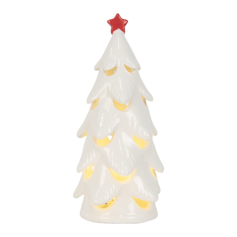 Clayre & Eef Kerstdecoratie met LED-verlichting Kerstboom Ø 9x19 cm Wit Keramiek
