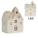 Clayre & Eef Decorative House with LED 9x6x12 cm Beige Ceramic
