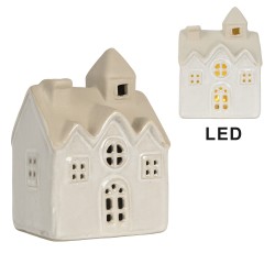 Clayre & Eef Decorative House with LED 9x6x12 cm Beige Ceramic
