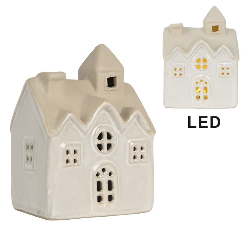 Clayre & Eef Decorative House with LED 9x6x12 cm Beige Ceramic