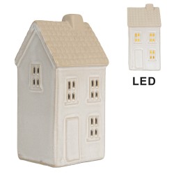 Clayre & Eef Decorative House with LED 6x5x11 cm Beige Ceramic