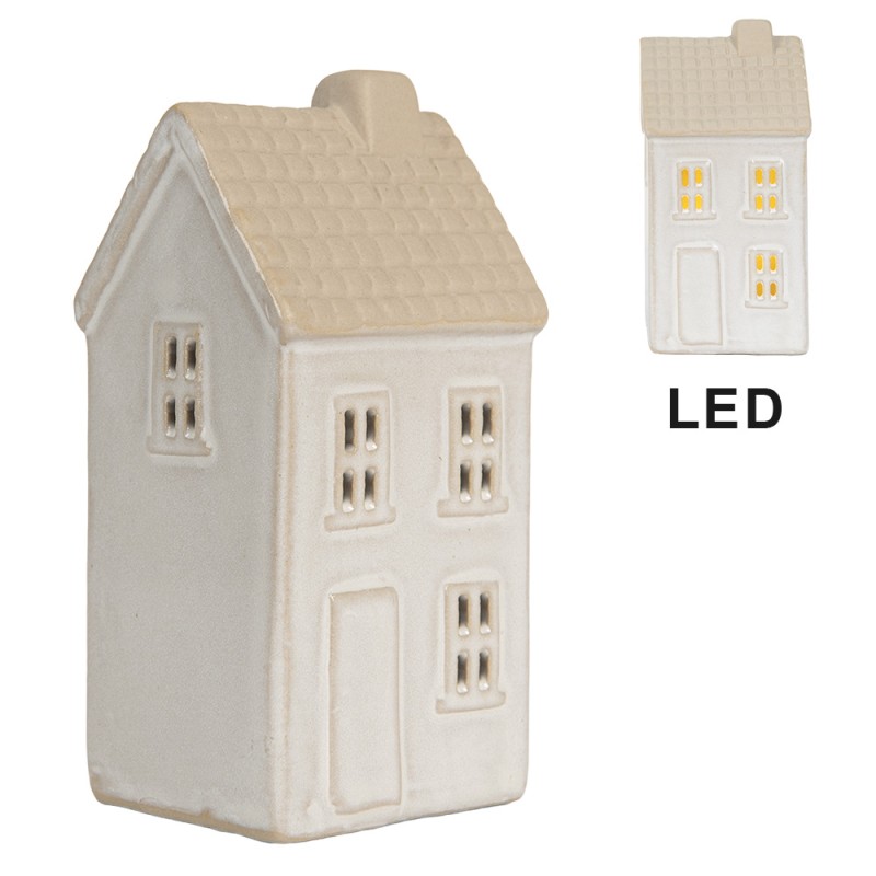Clayre & Eef Decorative House with LED 6x5x11 cm Beige Ceramic