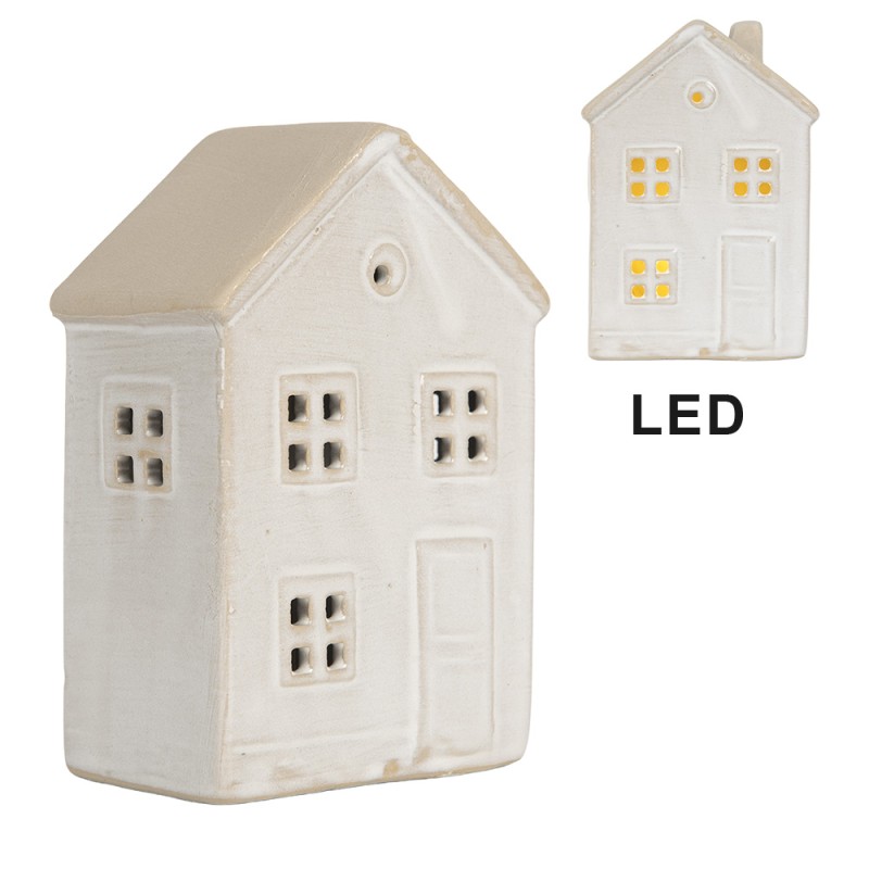 Clayre & Eef Decorative House with LED 8x5x12 cm Beige Ceramic