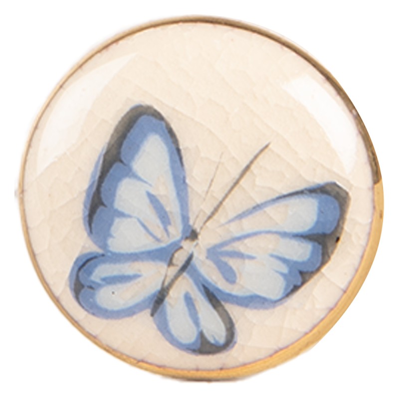 Clayre & Eef Pomello Ø 3x3 cm Beige Blu Ceramica Farfalla